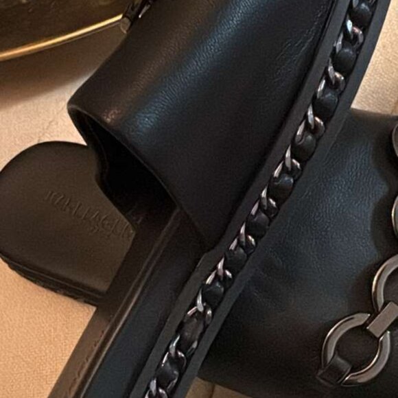 Karl Lagerfeld Paris Black Leather Chain Slide Sandal Size 35 - Picture 6 of 8